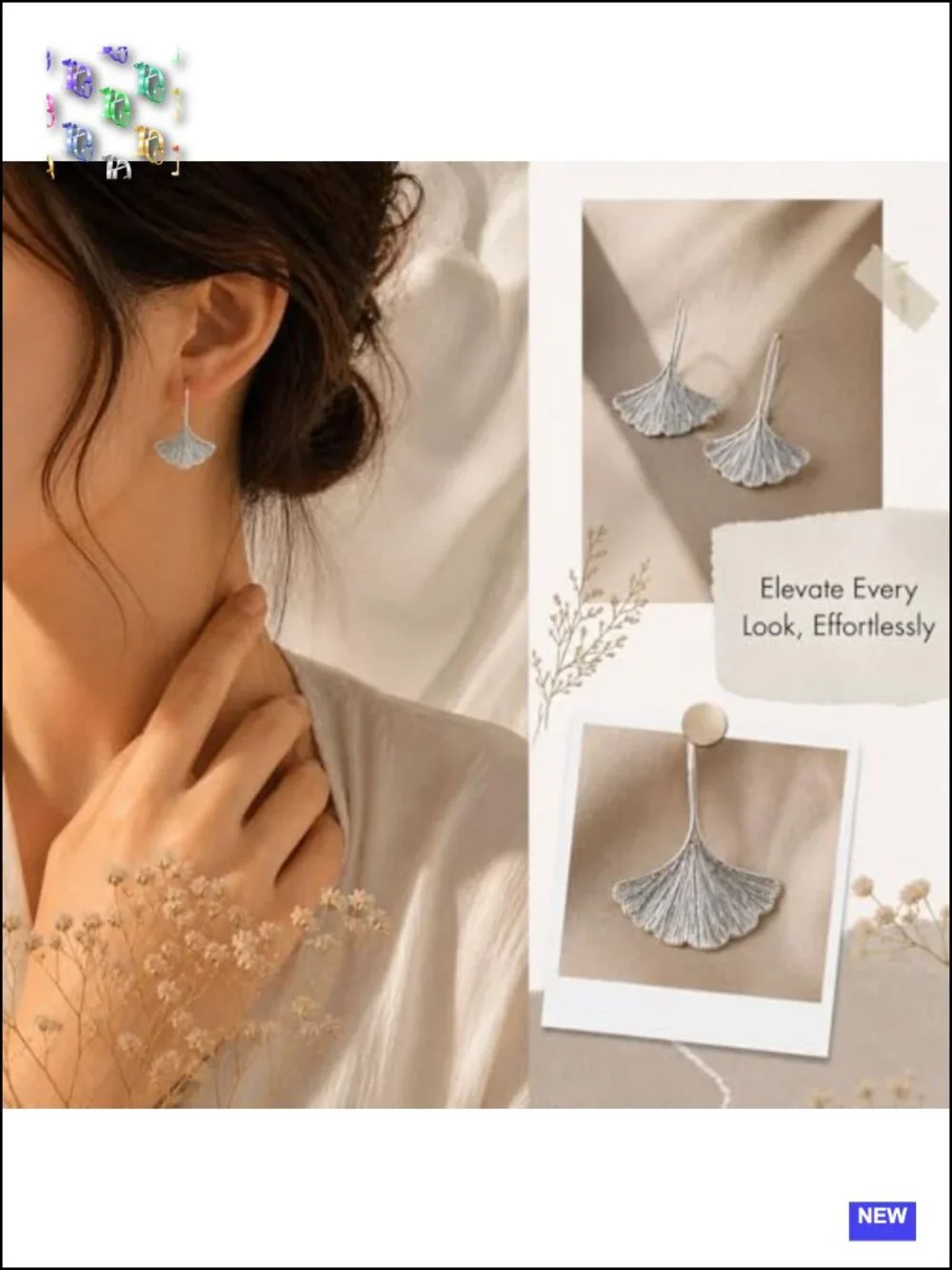 925 Sterling Silver Ginkgo Leaf Dangle Stud Earrings
